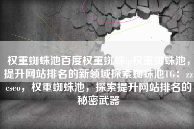 权重蜘蛛池百度权重蜘蛛ip权重蜘蛛池，提升网站排名的新领域探索蜘蛛池TG：zzcseo，权重蜘蛛池，探索提升网站排名的秘密武器