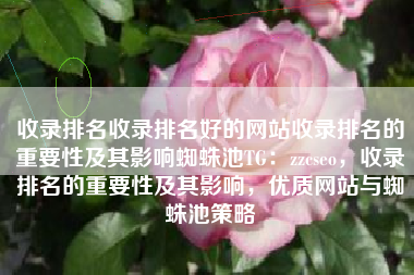 收录排名收录排名好的网站收录排名的重要性及其影响蜘蛛池TG：zzcseo，收录排名的重要性及其影响，优质网站与蜘蛛池策略