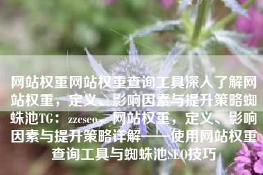 网站权重网站权重查询工具深入了解网站权重，定义、影响因素与提升策略蜘蛛池TG：zzcseo，网站权重，定义、影响因素与提升策略详解——使用网站权重查询工具与蜘蛛池SEO技巧