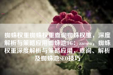 蜘蛛权重蜘蛛权重查询蜘蛛权重，深度解析与策略应用蜘蛛池TG：zzcseo，蜘蛛权重深度解析与策略应用，查询、解析及蜘蛛池SEO技巧