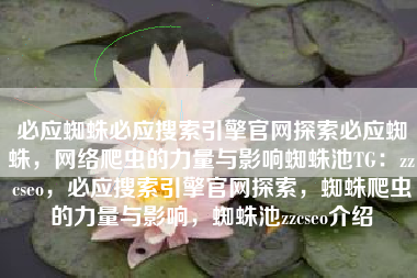 必应蜘蛛必应搜索引擎官网探索必应蜘蛛，网络爬虫的力量与影响蜘蛛池TG：zzcseo，必应搜索引擎官网探索，蜘蛛爬虫的力量与影响，蜘蛛池zzcseo介绍