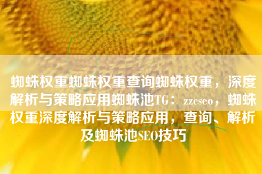 蜘蛛权重蜘蛛权重查询蜘蛛权重，深度解析与策略应用蜘蛛池TG：zzcseo，蜘蛛权重深度解析与策略应用，查询、解析及蜘蛛池SEO技巧