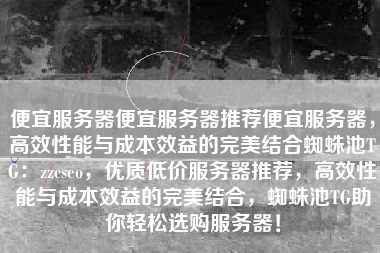 便宜服务器便宜服务器推荐便宜服务器，高效性能与成本效益的完美结合蜘蛛池TG：zzcseo，优质低价服务器推荐，高效性能与成本效益的完美结合，蜘蛛池TG助你轻松选购服务器！