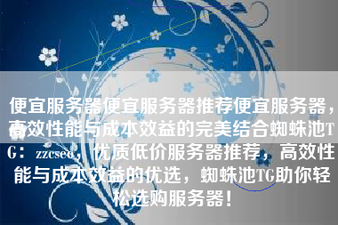 便宜服务器便宜服务器推荐便宜服务器，高效性能与成本效益的完美结合蜘蛛池TG：zzcseo，优质低价服务器推荐，高效性能与成本效益的优选，蜘蛛池TG助你轻松选购服务器！