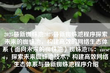 2025最新蜘蛛池2025最新蜘蛛池程序探索未来的蜘蛛池，构建高效的网络生态体系（面向未来的蜘蛛池）蜘蛛池TG：zzcseo，探索未来蜘蛛池技术，构建高效网络生态体系与最新蜘蛛池程序介绍