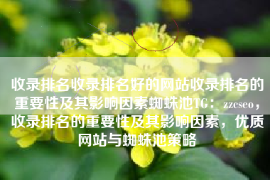 收录排名收录排名好的网站收录排名的重要性及其影响因素蜘蛛池TG：zzcseo，收录排名的重要性及其影响因素，优质网站与蜘蛛池策略