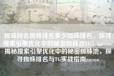蜘蛛排名蜘蛛排名多少蜘蛛排名，探寻搜索引擎优化中的秘密蜘蛛池TG：zzcseo，揭秘搜索引擎优化中的秘密蜘蛛池，探寻蜘蛛排名与TG实战指南zzcseo