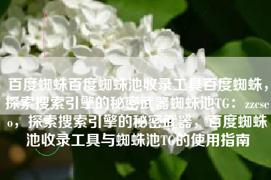 百度蜘蛛百度蜘蛛池收录工具百度蜘蛛，探索搜索引擎的秘密武器蜘蛛池TG：zzcseo，探索搜索引擎的秘密武器，百度蜘蛛池收录工具与蜘蛛池TG的使用指南