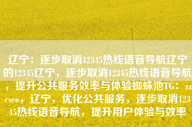 辽宁：逐步取消12345热线语音导航辽宁的12345辽宁，逐步取消12345热线语音导航，提升公共服务效率与体验蜘蛛池TG：zzcseo，辽宁，优化公共服务，逐步取消12345热线语音导航，提升用户体验与效率