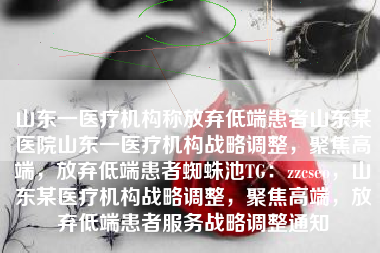 山东一医疗机构称放弃低端患者山东某医院山东一医疗机构战略调整，聚焦高端，放弃低端患者蜘蛛池TG：zzcseo，山东某医疗机构战略调整，聚焦高端，放弃低端患者服务战略调整通知