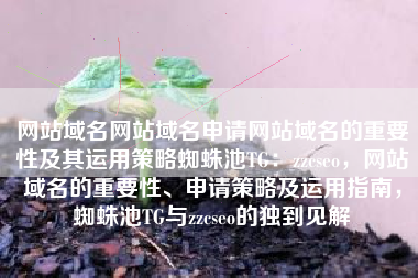 网站域名网站域名申请网站域名的重要性及其运用策略蜘蛛池TG：zzcseo，网站域名的重要性、申请策略及运用指南，蜘蛛池TG与zzcseo的独到见解
