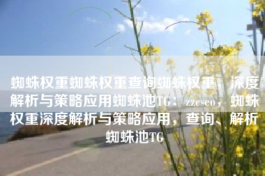 蜘蛛权重蜘蛛权重查询蜘蛛权重，深度解析与策略应用蜘蛛池TG：zzcseo，蜘蛛权重深度解析与策略应用，查询、解析蜘蛛池TG