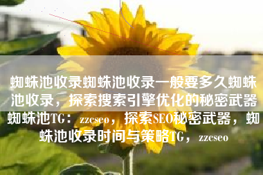 蜘蛛池收录蜘蛛池收录一般要多久蜘蛛池收录，探索搜索引擎优化的秘密武器蜘蛛池TG：zzcseo，探索SEO秘密武器，蜘蛛池收录时间与策略TG，zzcseo