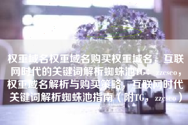 权重域名权重域名购买权重域名，互联网时代的关键词解析蜘蛛池TG：zzcseo，权重域名解析与购买策略，互联网时代关键词解析蜘蛛池指南（附TG，zzcseo）