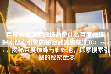 百度蜘蛛百度蜘蛛池是什么百度蜘蛛，探索搜索引擎的秘密武器蜘蛛池TG：zzcseo，揭秘百度蜘蛛与蜘蛛池，探索搜索引擎的秘密武器