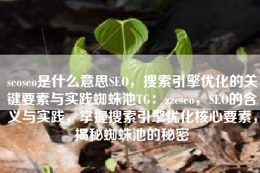 seoseo是什么意思SEO，搜索引擎优化的关键要素与实践蜘蛛池TG：zzcseo，SEO的含义与实践，掌握搜索引擎优化核心要素，揭秘蜘蛛池的秘密