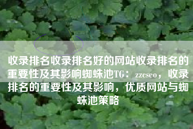 收录排名收录排名好的网站收录排名的重要性及其影响蜘蛛池TG：zzcseo，收录排名的重要性及其影响，优质网站与蜘蛛池策略