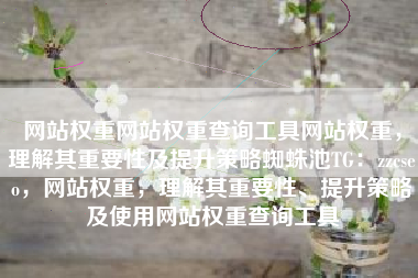 网站权重网站权重查询工具网站权重，理解其重要性及提升策略蜘蛛池TG：zzcseo，网站权重，理解其重要性、提升策略及使用网站权重查询工具