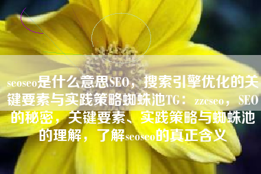 seoseo是什么意思SEO，搜索引擎优化的关键要素与实践策略蜘蛛池TG：zzcseo，SEO的秘密，关键要素、实践策略与蜘蛛池的理解，了解seoseo的真正含义