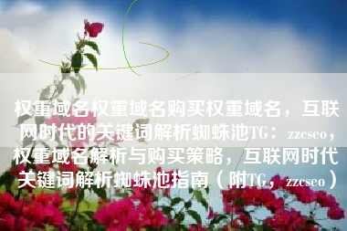 权重域名权重域名购买权重域名，互联网时代的关键词解析蜘蛛池TG：zzcseo，权重域名解析与购买策略，互联网时代关键词解析蜘蛛池指南（附TG，zzcseo）