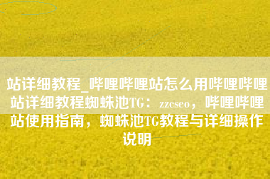站详细教程_哔哩哔哩站怎么用哔哩哔哩站详细教程蜘蛛池TG：zzcseo，哔哩哔哩站使用指南，蜘蛛池TG教程与详细操作说明