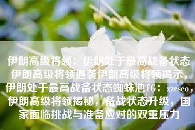 伊朗高级将领：伊朗处于最高战备状态伊朗高级将领遇袭伊朗高级将领揭示，伊朗处于最高战备状态蜘蛛池TG：zzcseo，伊朗高级将领揭秘，备战状态升级，国家面临挑战与准备应对的双重压力