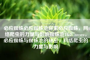 必应蜘蛛必应蜘蛛池探索必应蜘蛛，网络爬虫的力量与影响蜘蛛池TG：zzcseo，必应蜘蛛与蜘蛛池的秘密，网络爬虫的力量与影响