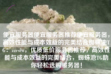 便宜服务器便宜服务器推荐便宜服务器，高效性能与成本效益的完美结合蜘蛛池TG：zzcseo，优质低价服务器推荐，高效性能与成本效益的完美结合，蜘蛛池TG助你轻松选购服务器！