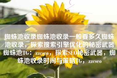 蜘蛛池收录蜘蛛池收录一般要多久蜘蛛池收录，探索搜索引擎优化的秘密武器蜘蛛池TG：zzcseo，探索SEO秘密武器，蜘蛛池收录时间与策略TG，zzcseo