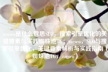 seoseo是什么意思SEO，搜索引擎优化的关键要素与实践蜘蛛池TG：zzcseo，SEO与搜索引擎优化，关键要素解析与实践指南（蜘蛛池TG，zzcseo）