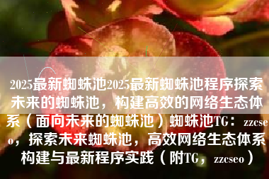 2025最新蜘蛛池2025最新蜘蛛池程序探索未来的蜘蛛池，构建高效的网络生态体系（面向未来的蜘蛛池）蜘蛛池TG：zzcseo，探索未来蜘蛛池，高效网络生态体系构建与最新程序实践（附TG，zzcseo）