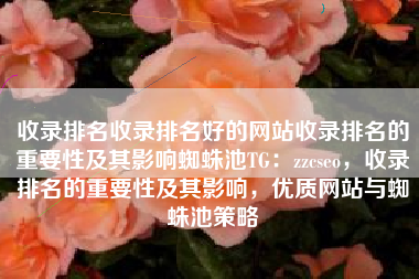 收录排名收录排名好的网站收录排名的重要性及其影响蜘蛛池TG：zzcseo，收录排名的重要性及其影响，优质网站与蜘蛛池策略