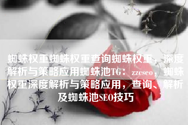 蜘蛛权重蜘蛛权重查询蜘蛛权重，深度解析与策略应用蜘蛛池TG：zzcseo，蜘蛛权重深度解析与策略应用，查询、解析及蜘蛛池SEO技巧