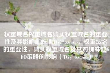 权重域名权重域名购买权重域名的重要性及其影响蜘蛛池TG：zzcseo，权重域名的重要性，购买权重域名及其对蜘蛛池SEO策略的影响（TG，zzcseo）