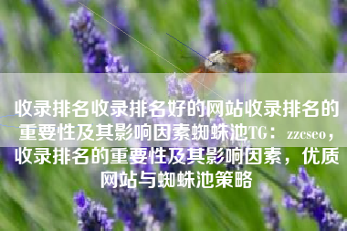 收录排名收录排名好的网站收录排名的重要性及其影响因素蜘蛛池TG：zzcseo，收录排名的重要性及其影响因素，优质网站与蜘蛛池策略