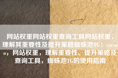 网站权重网站权重查询工具网站权重，理解其重要性及提升策略蜘蛛池TG：zzcseo，网站权重，理解重要性、提升策略及查询工具，蜘蛛池TG的使用指南