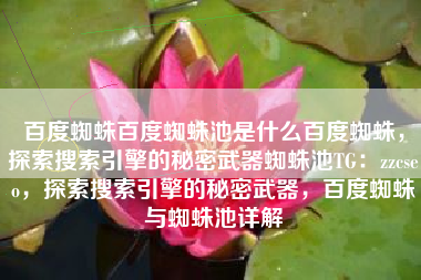百度蜘蛛百度蜘蛛池是什么百度蜘蛛，探索搜索引擎的秘密武器蜘蛛池TG：zzcseo，探索搜索引擎的秘密武器，百度蜘蛛与蜘蛛池详解
