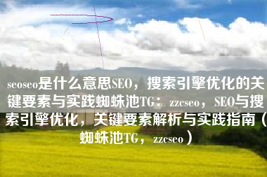 seoseo是什么意思SEO，搜索引擎优化的关键要素与实践蜘蛛池TG：zzcseo，SEO与搜索引擎优化，关键要素解析与实践指南（蜘蛛池TG，zzcseo）