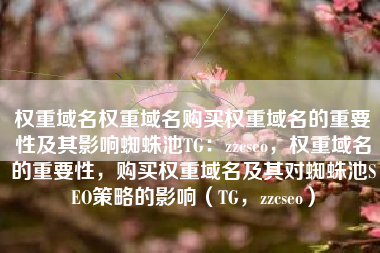 权重域名权重域名购买权重域名的重要性及其影响蜘蛛池TG：zzcseo，权重域名的重要性，购买权重域名及其对蜘蛛池SEO策略的影响（TG，zzcseo）