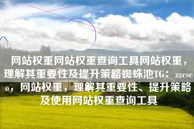 网站权重网站权重查询工具网站权重，理解其重要性及提升策略蜘蛛池TG：zzcseo，网站权重，理解其重要性、提升策略及使用网站权重查询工具