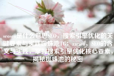 seoseo是什么意思SEO，搜索引擎优化的关键要素与实践蜘蛛池TG：zzcseo，SEO的含义与实践，掌握搜索引擎优化核心要素，揭秘蜘蛛池的秘密