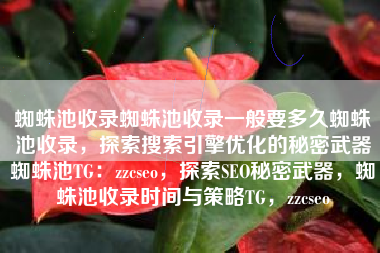蜘蛛池收录蜘蛛池收录一般要多久蜘蛛池收录，探索搜索引擎优化的秘密武器蜘蛛池TG：zzcseo，探索SEO秘密武器，蜘蛛池收录时间与策略TG，zzcseo