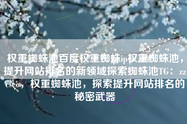 权重蜘蛛池百度权重蜘蛛ip权重蜘蛛池，提升网站排名的新领域探索蜘蛛池TG：zzcseo，权重蜘蛛池，探索提升网站排名的秘密武器