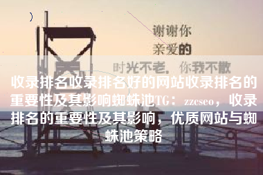 收录排名收录排名好的网站收录排名的重要性及其影响蜘蛛池TG：zzcseo，收录排名的重要性及其影响，优质网站与蜘蛛池策略