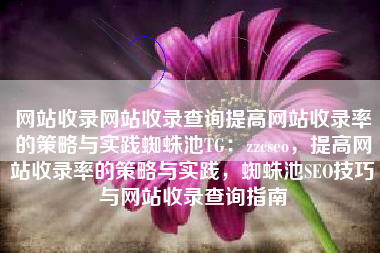 网站收录网站收录查询提高网站收录率的策略与实践蜘蛛池TG：zzcseo，提高网站收录率的策略与实践，蜘蛛池SEO技巧与网站收录查询指南