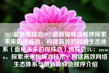2025最新蜘蛛池2025最新蜘蛛池程序探索未来的蜘蛛池，构建高效的网络生态体系（面向未来的蜘蛛池）蜘蛛池TG：zzcseo，探索未来蜘蛛池技术，构建高效网络生态体系与最新蜘蛛池程序介绍