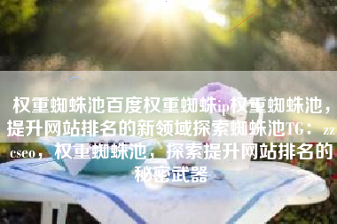 权重蜘蛛池百度权重蜘蛛ip权重蜘蛛池，提升网站排名的新领域探索蜘蛛池TG：zzcseo，权重蜘蛛池，探索提升网站排名的秘密武器