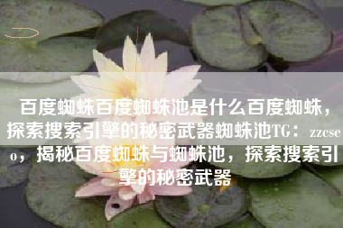 百度蜘蛛百度蜘蛛池是什么百度蜘蛛，探索搜索引擎的秘密武器蜘蛛池TG：zzcseo，揭秘百度蜘蛛与蜘蛛池，探索搜索引擎的秘密武器