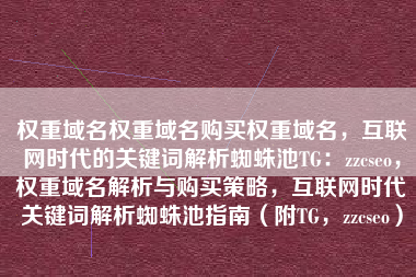 权重域名权重域名购买权重域名，互联网时代的关键词解析蜘蛛池TG：zzcseo，权重域名解析与购买策略，互联网时代关键词解析蜘蛛池指南（附TG，zzcseo）