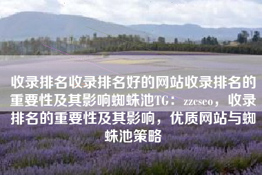 收录排名收录排名好的网站收录排名的重要性及其影响蜘蛛池TG：zzcseo，收录排名的重要性及其影响，优质网站与蜘蛛池策略